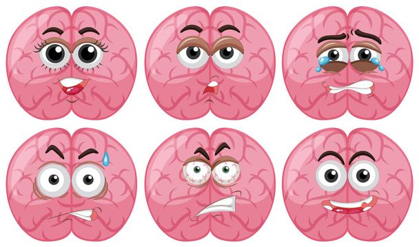 Человеческий мозг с различными эмоциями на лице
 - Вектор,изображение