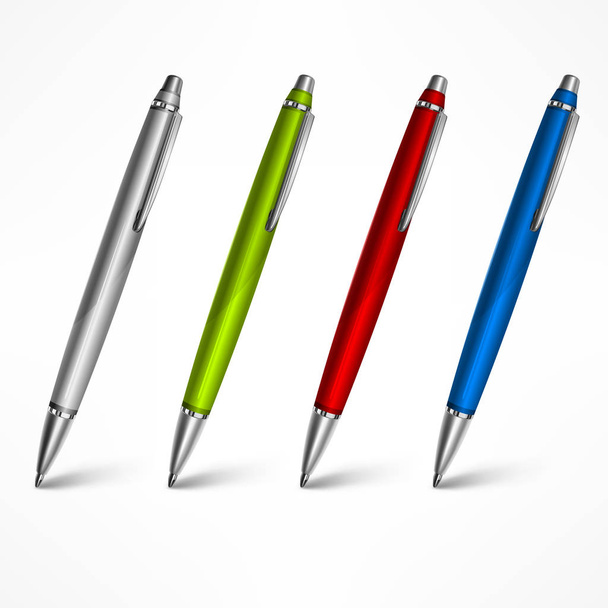 Set of expensive pens on white - Διάνυσμα, εικόνα