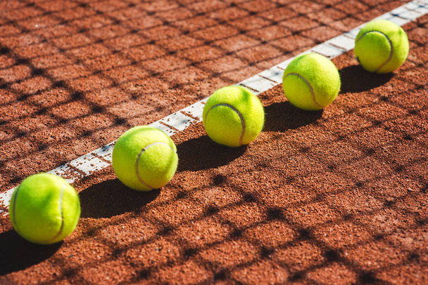 Tennis court line with balls - Photo, image