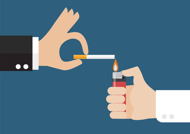 Рука с зажигалкой и рука курильщика с сигаретой
 - Вектор,изображение