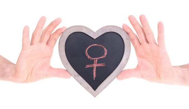 Adult holding heart shaped chalkboard - Male - Photo, Image
