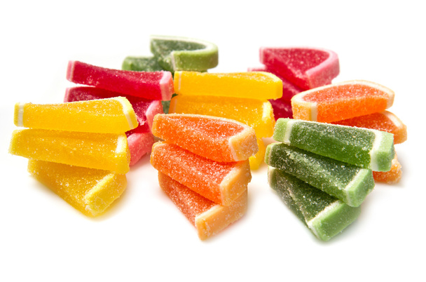 Colorful fruit jelly candies isolated on white - Foto, afbeelding