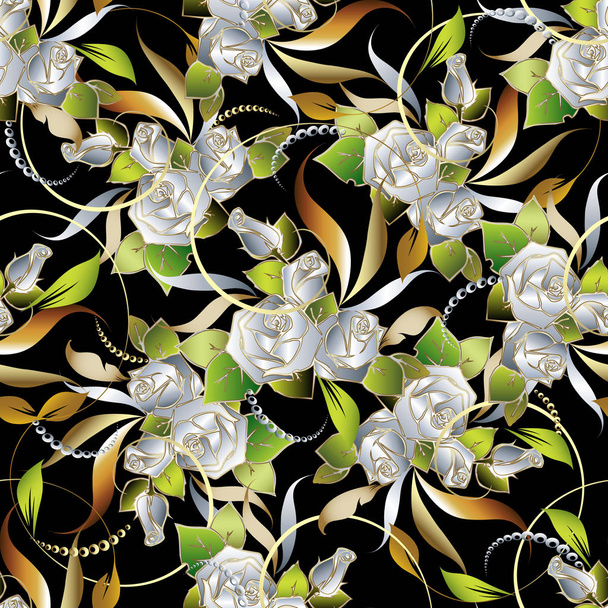 White roses vintage floral seamless pattern. Vector flourish - Vector, imagen