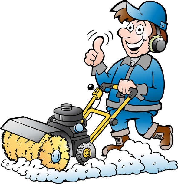 Kreslené vektorové ilustrace Happy údržbář pracovníka s jeho zametací stroj - Vektor, obrázek