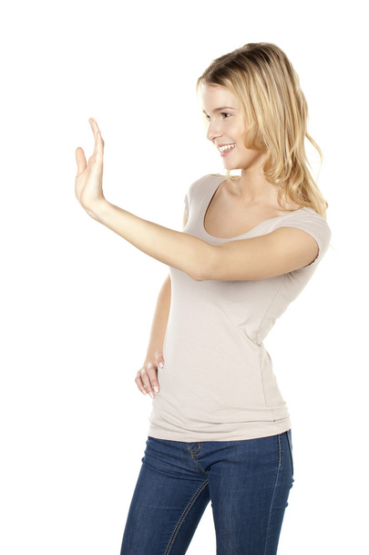 smiling young woman waving hand - Photo, Image