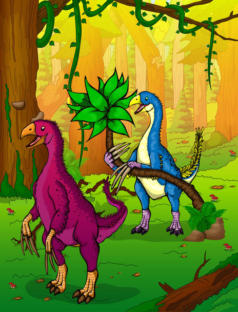 Therizinosaurus on the background of forest. - Vector, Image