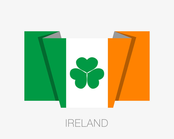 Ιρλανδία σημαία με το τριφύλλι. Επίπεδη εικονίδιο κουνώντας τη σημαία χώρας N - Διάνυσμα, εικόνα