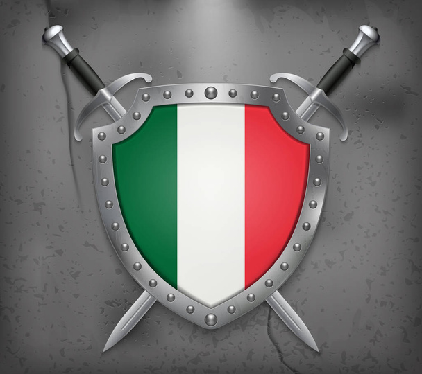 イタリアの旗。国旗と盾。2 本の交差させた剣 - ベクター画像
