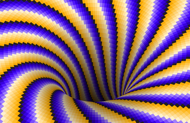 Drehspirale gemustertes Loch mit gelb-blauen Streifen. Vektor optische Täuschung Hintergrund. - Vektor, Bild