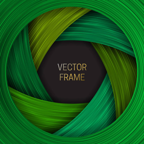 Volumetric frame on shades of green background. Trendy packaging design or cover template. - Vector, imagen