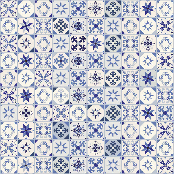 Seamless pattern of hydraulic tiles, typical of Spain, Italy and Portugal. Oriental style. - Vector, Image