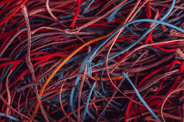 close up of colorful leather cordage ropes remnants - Foto, Imagem