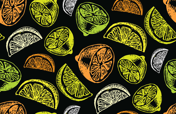 Hand getrokken doodle citrus patroon - Vector, afbeelding