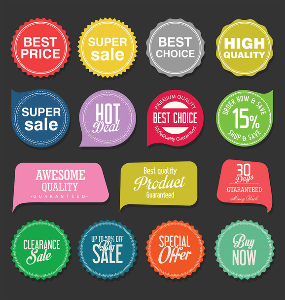 Moderne verkoop stickers en tags kleurrijke collectie  - Vector, afbeelding