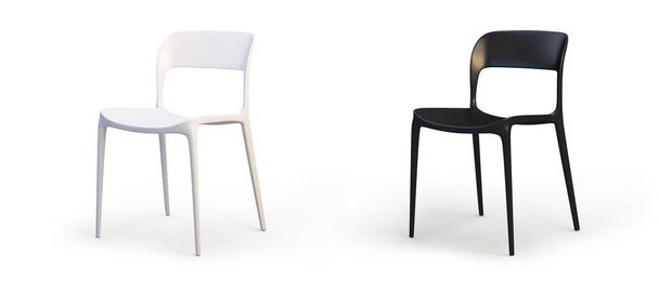 Moderne witte en zwarte stoelen. 3D render - Foto, afbeelding
