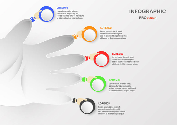 Flat infographic elements with hand on grey and white background - Vector, Image