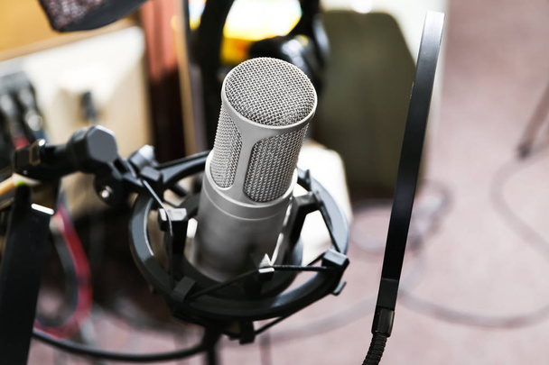 View of microphone at radio station - Фото, изображение