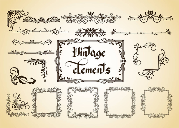 Kit of Vintage Elements for Invitations, Banners, Posters, Placards, Badges or Logotypes. - Vector, Image