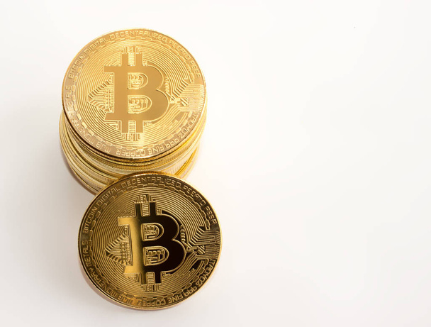 Crypto currency coins bitcoin on white background - Zdjęcie, obraz