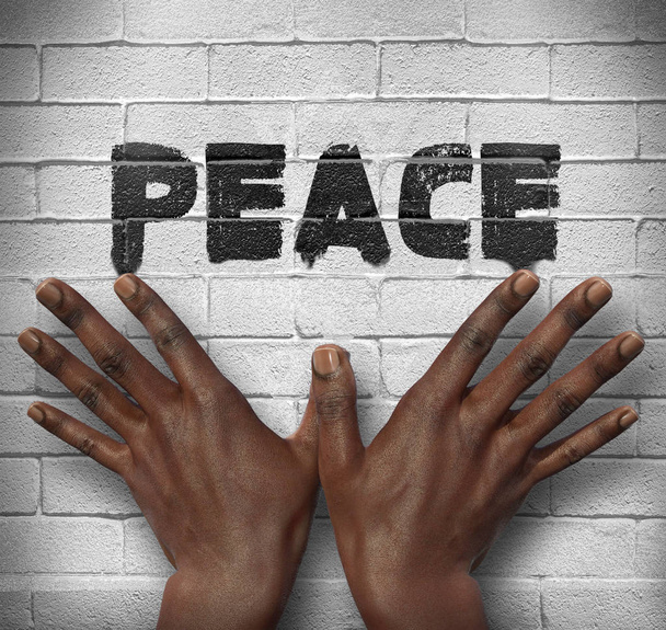 Mãos africanas na parede com texto Paz
 - Foto, Imagem