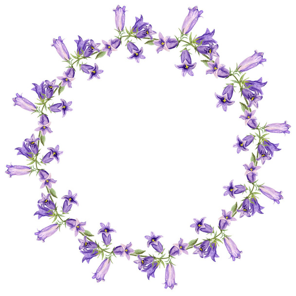 Wreath with watercolor bluebell flowers - Foto, afbeelding