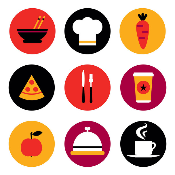 Food restaurant icons flat vector set - Vector, Image
