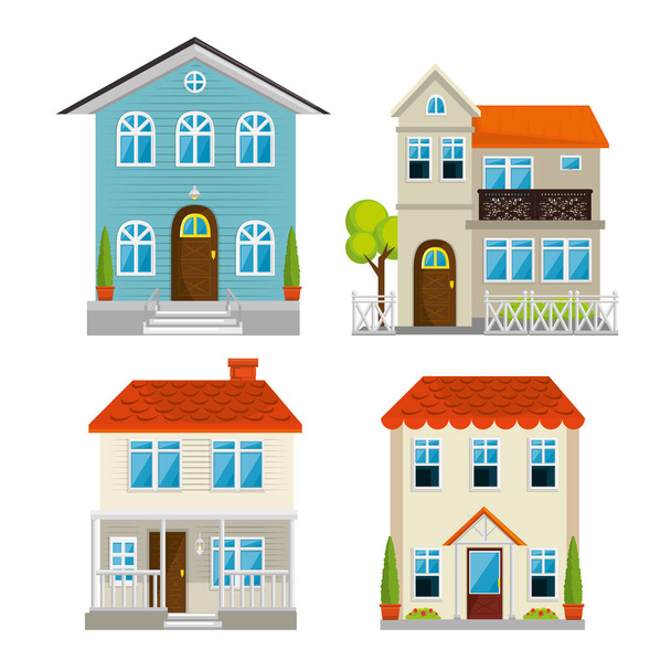 Set houses, buildings in flat style design - Vector, imagen