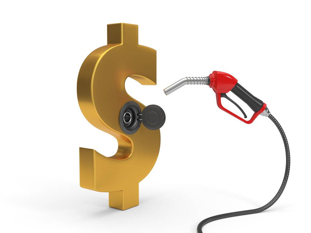 červená palivové trysky paliva se symbolem dolaru. 3D obrázek - Fotografie, Obrázek