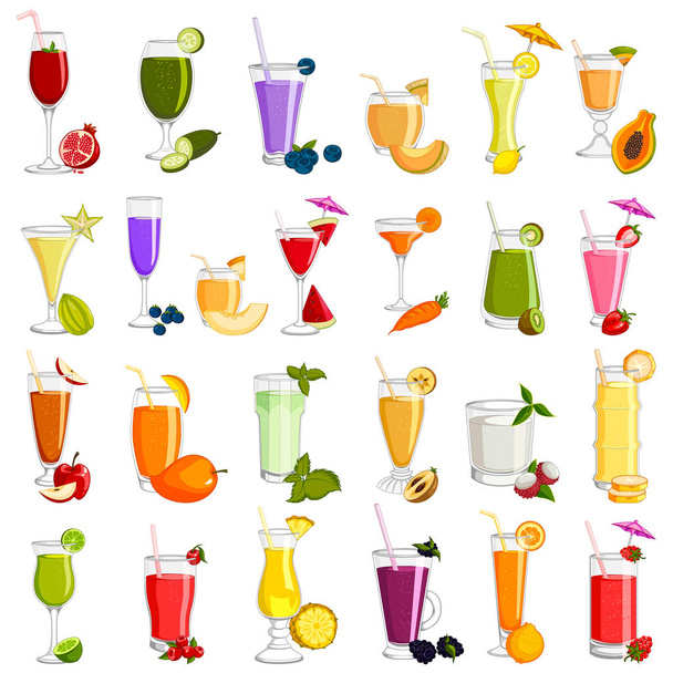 Different variety of Fresh Fruit Juice beverage Drink glass - Vektori, kuva