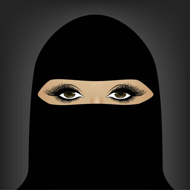 暗い背景、正方形、ベクトル図でヒジャーブの美しい女性のイスラム教徒 - ベクター画像