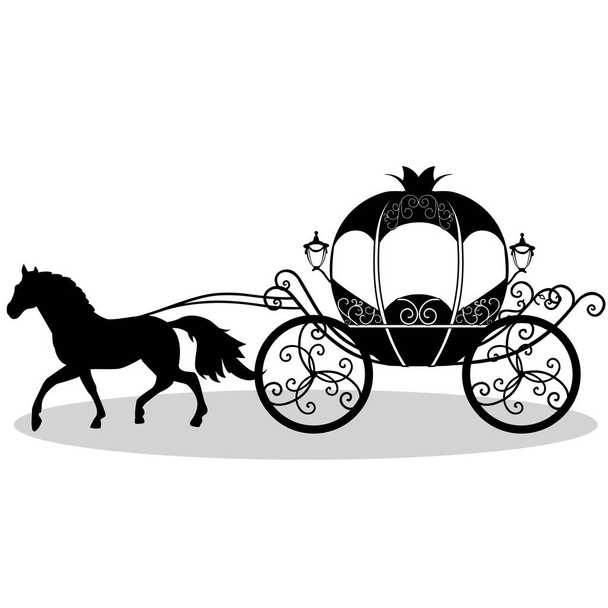 Edző. Esküvői hintó. Vintage kocsi és a ló - Vektor, kép