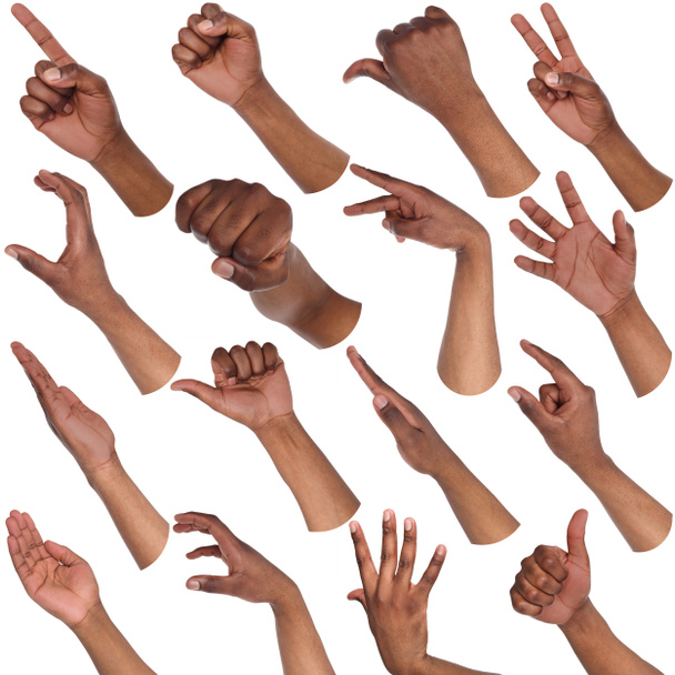 Conjunto de manos masculinas negras mostrando símbolos
 - Foto, imagen