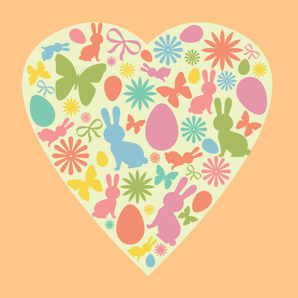 Πάσχα χαρακτήρες σε παστέλ χρώματα. Πάσχα λαγουδάκι, αυγό, λουλούδι και πεταλούδα σιλουέτες που απομονώνονται. Χαριτωμένο πολύχρωμο Πασχαλινό σχήματα. - Φωτογραφία, εικόνα