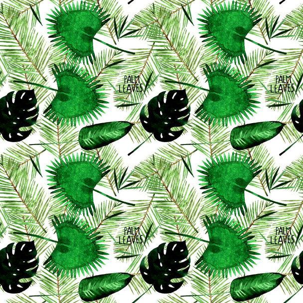 Aquarell tropische Palmenblätter nahtlose Musterillustration. - Foto, Bild