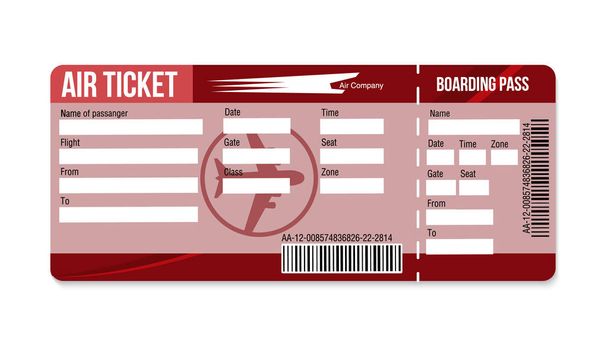 Air ticket. Boarding pass tickets template isolated on white background. Vector illustration - Vector, Image