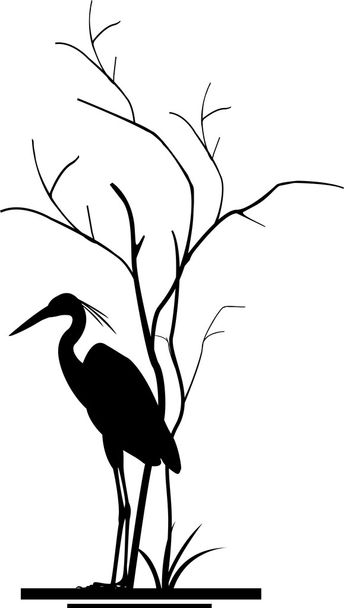 Heron and tree silhouette - Vector, Image
