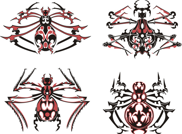 Tatuajes de araña simétrica negra y roja
 - Vector, imagen