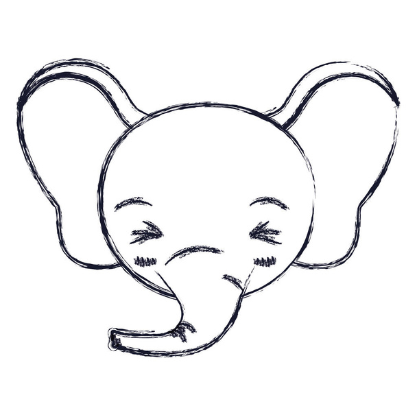 blurred silhouette cute face of elephant happiness expression with eyes closed - Vector, Image