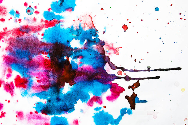 close-up of colored watercolor spots on white paper background - Фото, зображення