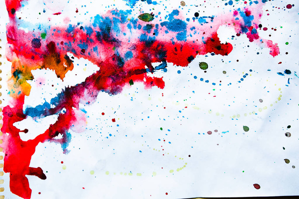 close-up of colored watercolor spots on white paper background - Photo, Image