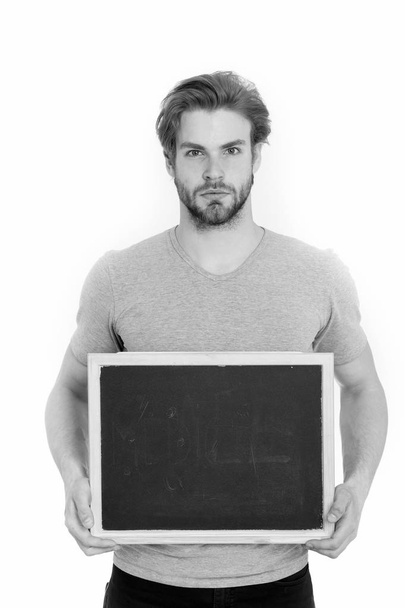 empty blackboard in hand of man or businessman - Zdjęcie, obraz