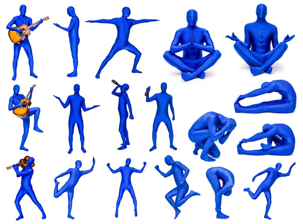 Set voor man in blauw kostuum in verschillende poses - Foto, afbeelding