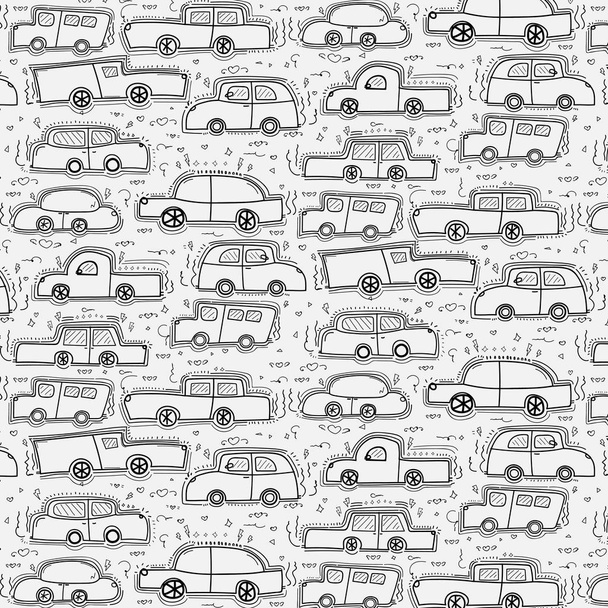 Pattern With Hand Drawn Doodle Cars Background. - Vektor, kép