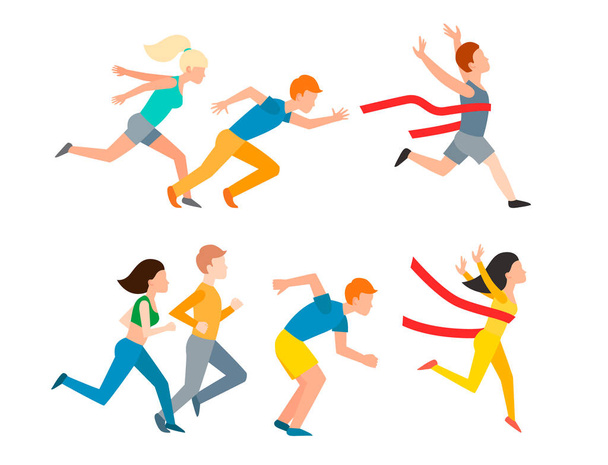 Спортивный бег вектор человек люди бег трусцой летний спорт бег люди мужчины и женщины наслаждаются бегун осуществления их здоровый образ жизни иллюстрации
 - Вектор,изображение