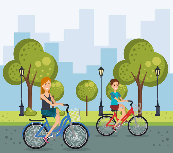 自転車と若い女性 - ベクター画像