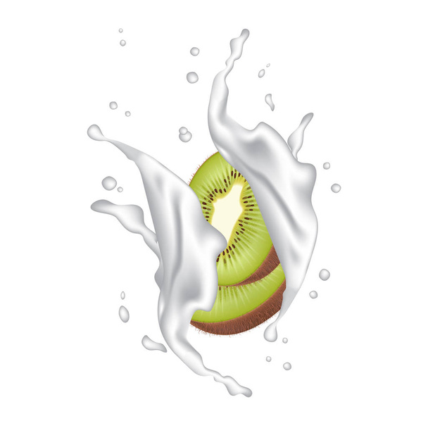 Kiwi fruta leche agua jugo yogur salpicadura ilustración aislado
  - Vector, Imagen