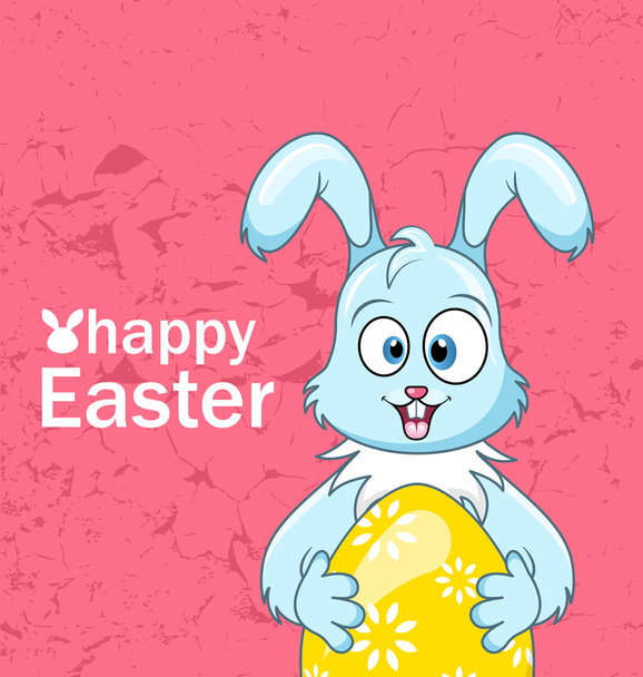 Cute Smiling Rabbit with Egg for Happy Easter, Comic Bunny, Celebration Invitation - Vetor, Imagem
