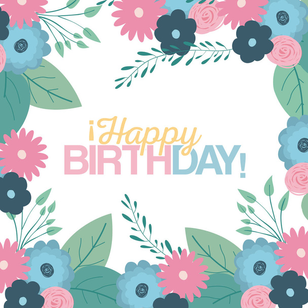 fondo blanco con borde floral decorativo y texto feliz cumpleaños dentro
 - Vector, imagen