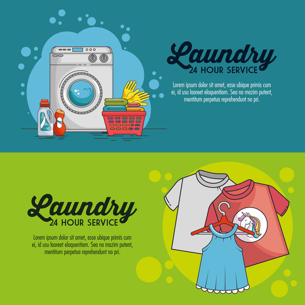 laundry room with washing machine and clothes  - Vector, Image