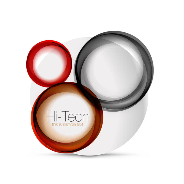 Circle web layout - digital techno spheres - web banner, button or icon with text. Glossy swirl color abstract circle design, hi-tech futuristic symbol with color rings and grey metallic element - Vector, Image